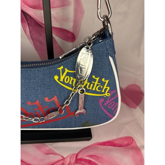Orange & Purple Multi-Logo Denim Shoulder Bag | Von Dutch Von Dutch Denim Shoulder Bag